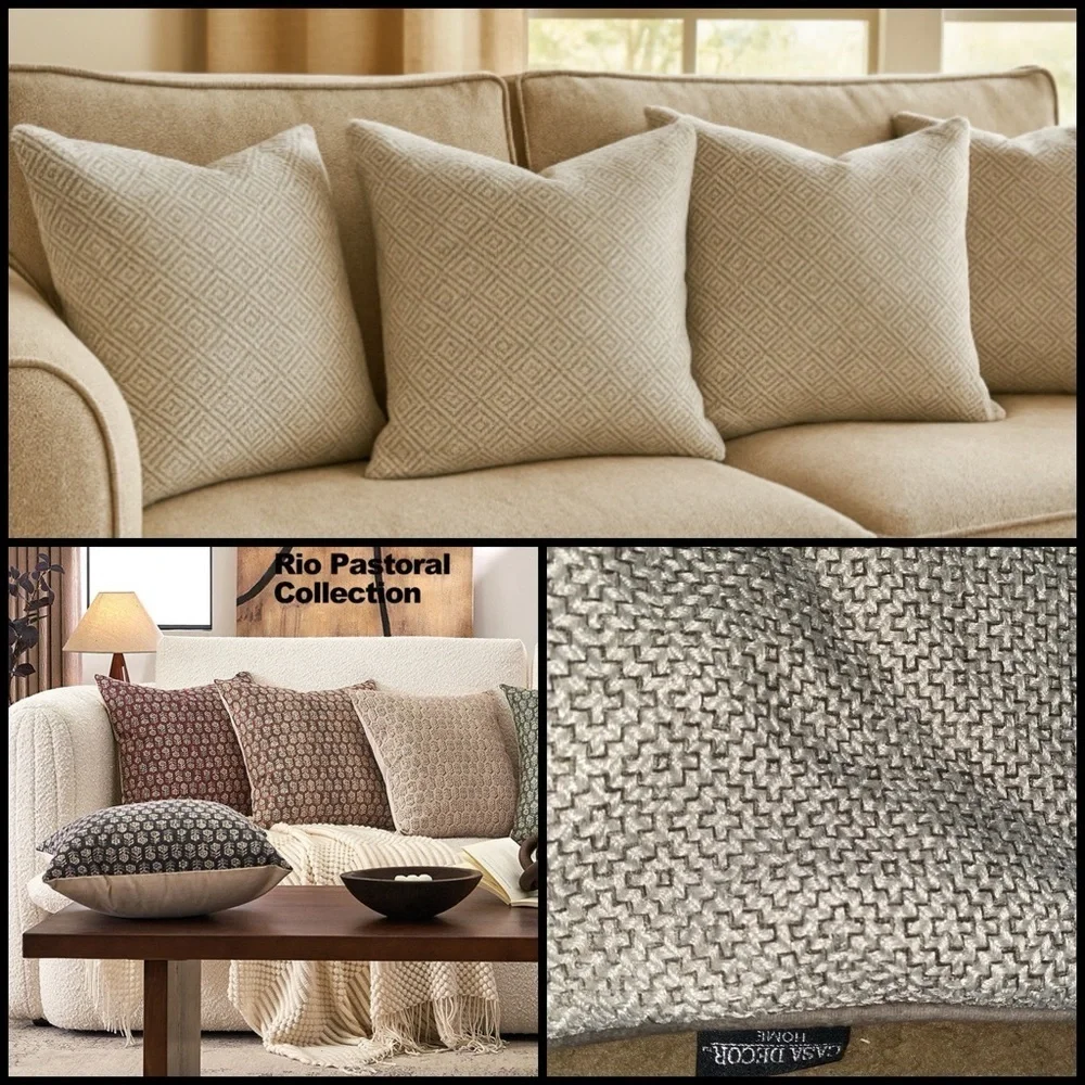 4 Casa Decor Home Woven Geometric Print Gray Cream 19x19” Square Pillow Covers